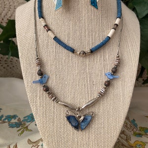 Vintage Southwestern Style Set 2 Necklaces Earring Jackets and Bird Studs in Turquoise and Sterling Silver