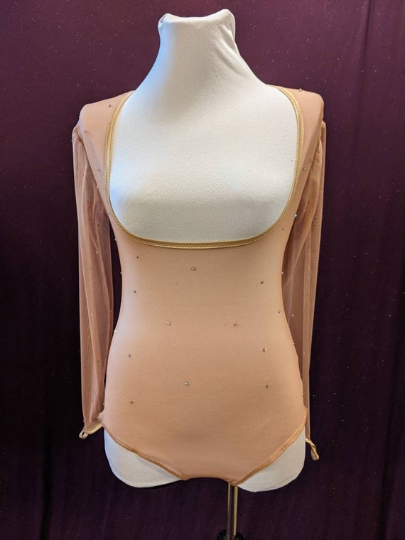 Belly Dance Costume, Burlesque Costume, Nude Mesh Bodysuit