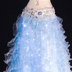 Light up Skirt, LED Belly Dance Costume, Ruffle Skirt for women, Battery Powered, LED lights, Any Size and Many colors.