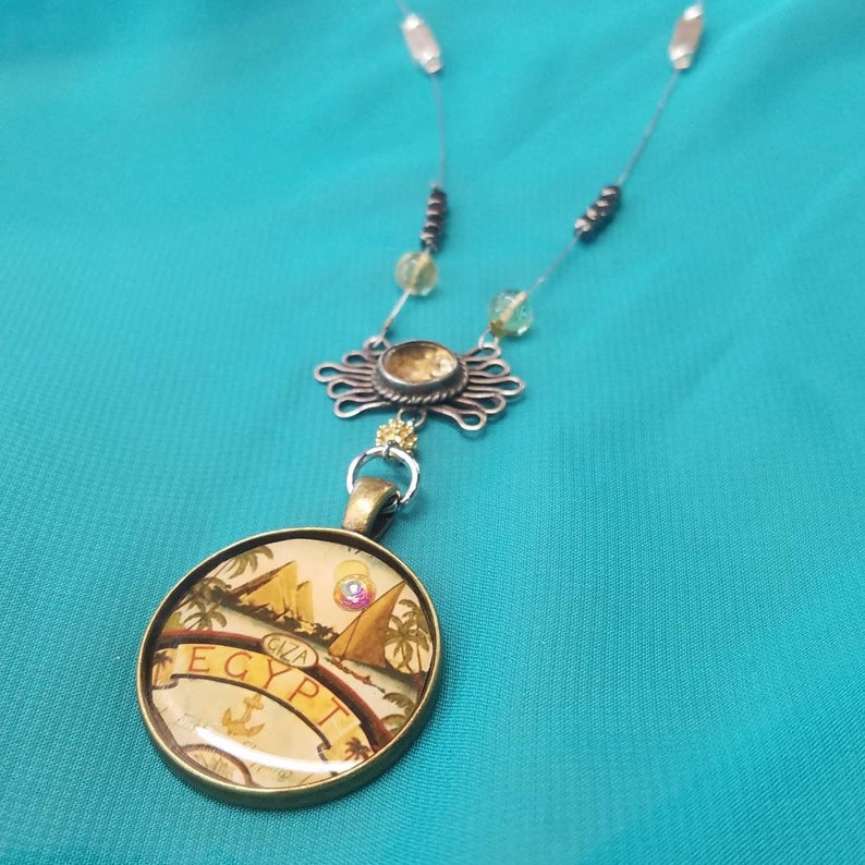 Giza Egypt AntiqueTravel Art Cameo Citrine Necklace