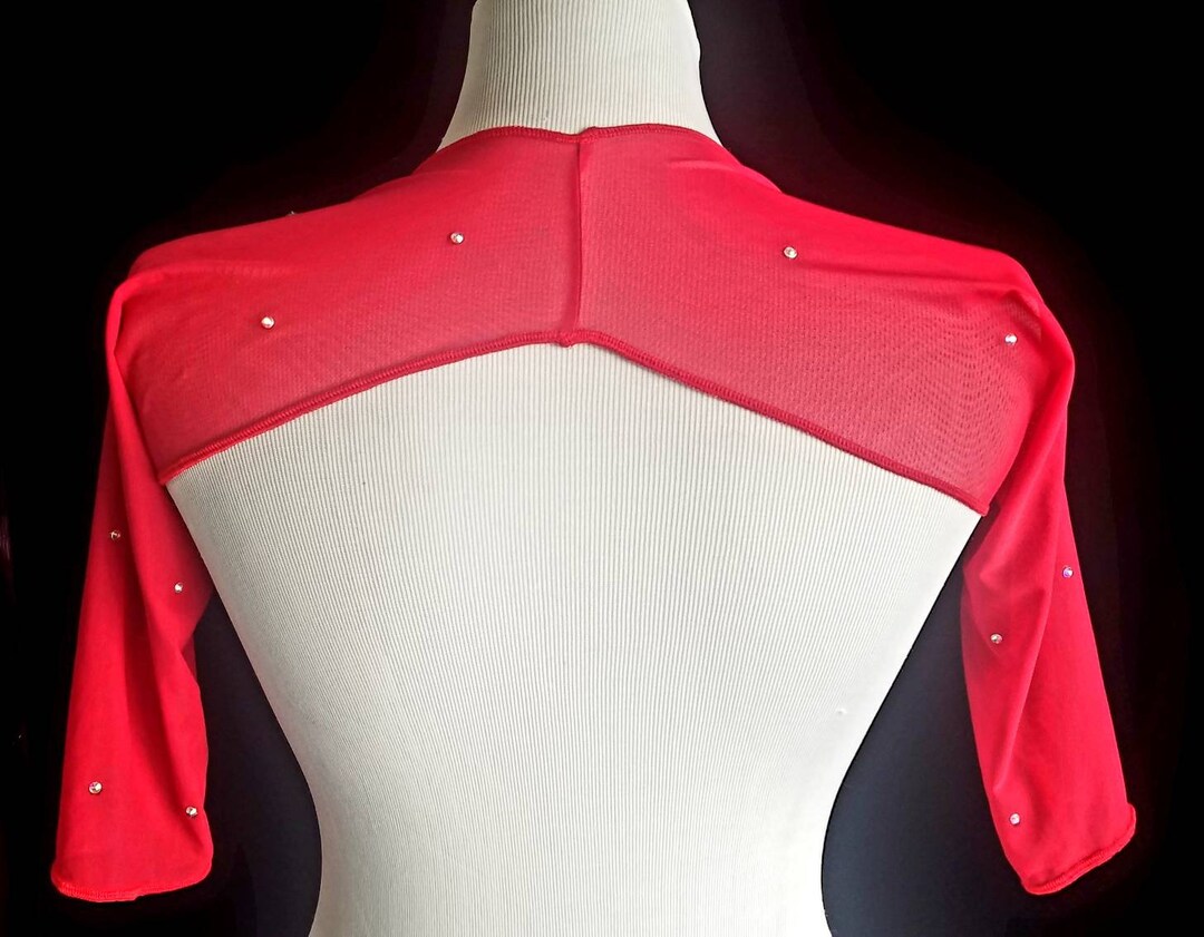 Red Shrug, Sheer Shrug, Belly Dance Sleeves, Small Shrug, Rhinestone