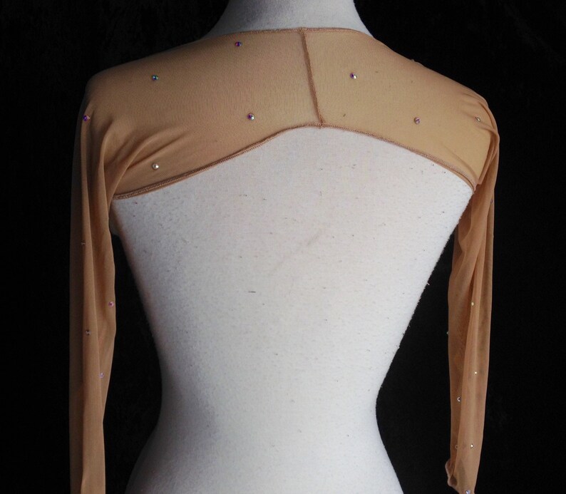 Nude Mesh Shrug Sheer Long Sleeve Rhinestone Shrug Belly Etsy