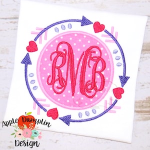 Arrow Circle Frame with Hearts Applique Design, Embroidery Design, Valentine Applique, Monogram, Girl Applique, 4x4, 5x7, 6x10, 8x8