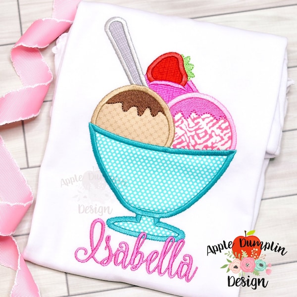 Ice Cream Sundae, Applique Design, Instant Download, 4x4, 5x5, 5x7, 6x10, 8x8