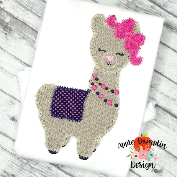 Llama with Bow, Zigzag Stitch, Applique Design, Machine Embroidery, Instant Download, 4x4, 5x5, 5x7, 6x10, 8x8