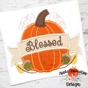 Harvest Pumpkin with Banner, Applique Machine Embroidery Design, Pumpkin, Boy, Girl, Turkey, Acorn, Monogram 4x4 5x7 6x10 9x9