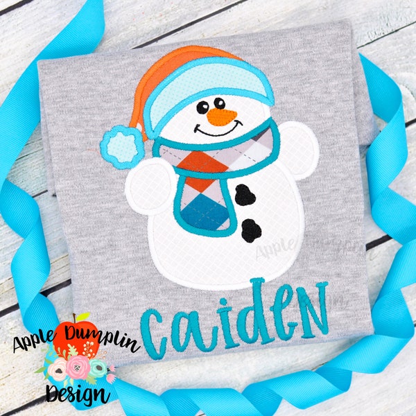 Snowman with Toboggan, Applique Design, Embroidery Design, Christmas Applique, Boy Christmas 4x4, 5x5, 6x6, 7x7, 8x8, 9x9