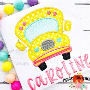 School Bus, Scalloped Satin, Applique Design, Machine Embroidery, Instant Download, School, Back to School, 4x4, 5x5, 6x6, 8x8, 9x9