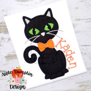 Halloween, Black Cat with Bowtie Applique, Machine Embroidery Design, Boy, Animal, Pumpkin, Trick or Treat, Ghost, 4x4, 5x7 6x