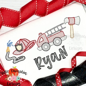 Fire Truck 4 in a Row, Applique Design, Machine Embroidery, Instant Download, Rescue Vehicle, Boy Applique, 5x5, 5x7, 6x10, 8x8