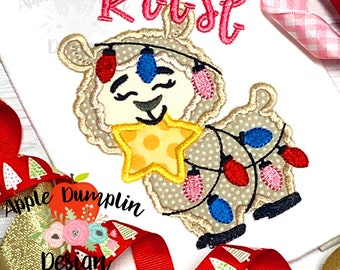 Llama con estrella, niña, diseño de aplique, diseño de bordado, aplique navideño, aplique de niña, 4x4, 5x5, 5x7, 6x10, 8x8