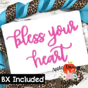 Bless Your Heart, Complete Alphabet, Embroidery Font, BX Included, 0.75 in, 1 in, 1.25 in, 1.5 in, 1.75 in, 2 in