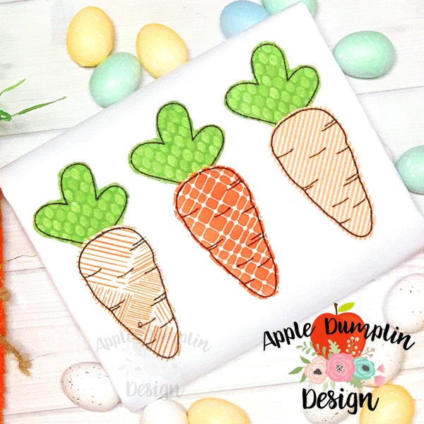 Carrot Trio, BEAN Stitch Applique Design, Machine Embroidery, Instant Download, Easter Applique, 5x5, 5x7, 8x8, 9x9