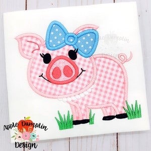 Pig with Bow, Applique Design, Instant Download, 5x5, 6x6, 7x7, 8x8