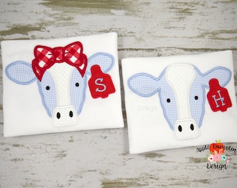 Cow Bundle, Boy Girl Set, Applique Design, Machine Embroidery Design, Summer, Farm Animal, Fair, Cow, 4x4, 5x5, 5x7, 6x10, 9x9, EM166