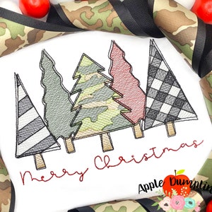 Merry Christmas Tree, Camo, Pattern Sketch, Embroidery Design, Girl Christmas, 5x5, 5x7, 6x10, 8x8, 9x9