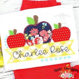 Apples with Banner, Zigzag, Applique Design, Embroidery Design, Back to School, School Applique, Teacher Applique,  5x5, 6x6, 7x7, 8x8