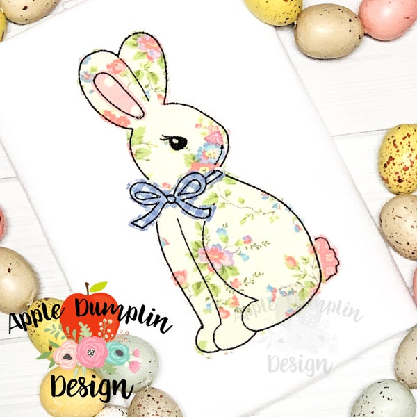 Bunny with Bow, BEAN Stitch, Applique Design, Machine Embroidery, Instant Download, Easter Applique, 4x4, 5x5, 5x7, 6x10. 8x8. 9x9