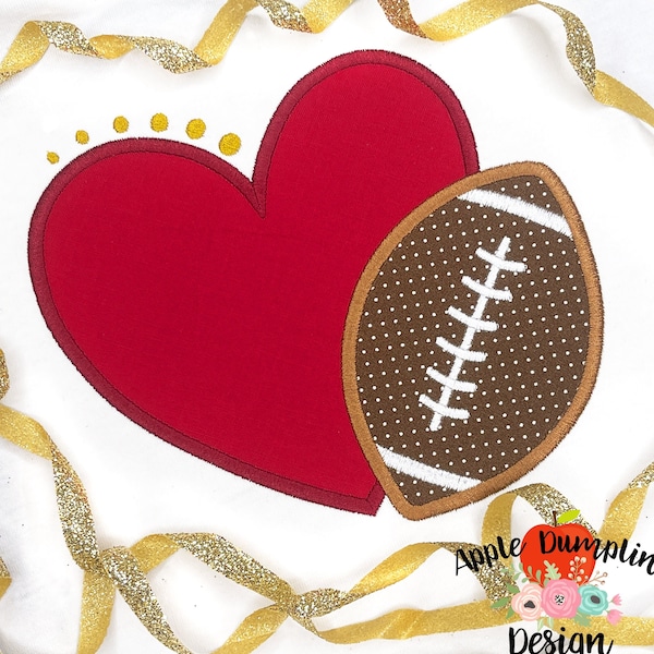 Heart with Football, Satin Stitch, Machine Embroidery, Football Applique, Cheer, Football Sister,