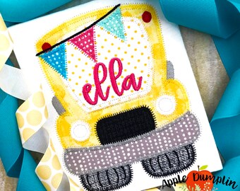 School Bus, Zigzag, Applique Design, Embroidery Design, Back to School, School Applique, Boy Applique, 4x4, 5x5, 6x6, 7x7, 8x8, 9x9