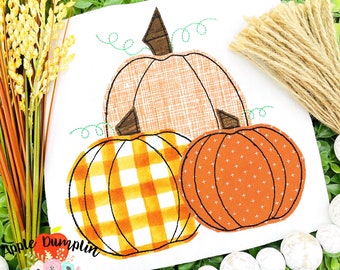 Pumpkins, Bean Stitch Applique, Machine Embroidery, Instant Download, Thanksgiving, Fall, 4x4, 5x5, 6x6, 7x7, 8x8, 9x9