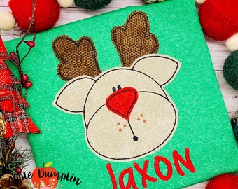 Reindeer, Bean Stitch, Applique Design, Machine Embroidery, Christmas Applique, Instant Download, 4x4, 5x5, 6x6, 7x7, 8x8