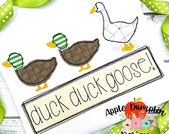 Duck Duck Goose, Bean Stitch, Applique Design, Machine Embroidery, Instant Download, Mallard Duck Applique, 4x4, 5x5, 5x7, 8x8, 9x9