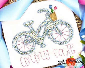 Bicycle with Flowers, Zigzag Stitch, Applique Design, Machine Embroidery Design, Beach Cruiser, Summer, Spring,  5x5, 5x7, 8x8, 9x9