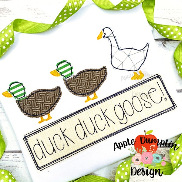 Duck Duck Goose, Bean Stitch, Applique Design, Machine Embroidery, Instant Download, Mallard Duck Applique, 4x4, 5x5, 5x7, 8x8, 9x9