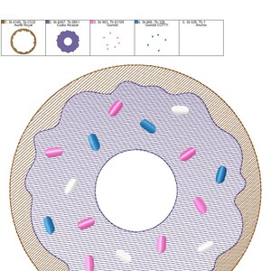 Sprinkle Donut, Sketch, Embroidery Design, Birthday Embroidery, Pleat Embroidery, Quick Stitch, 3x3, 4x4, 5x5, 6x6, 7x7, 8x8, 9x9 image 7