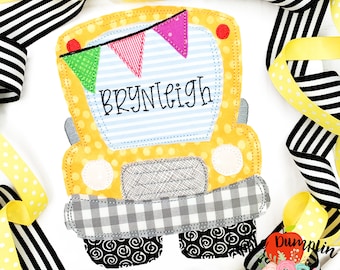 School Bus, Bean Stitch, Applique Design, Embroidery Design, Back to School, School Applique, Boy Applique, 4x4, 5x5, 6x6, 7x7, 8x8, 9x9
