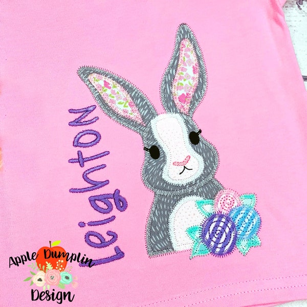 Girl Bunny, Zigzag Stitch, Applique Design,  Machine Embroidery, Easter Bunny, Boy Easter, Bunny Applique, 5x5, 5x7, 8x8, 9x9