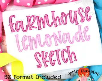 Farmhouse Lemonade SKETCH, Complete Alphabet, Embroidery Font, BX Included, 0.75 in, 1 in, 1.25 in, 1.5 in, 2 in, 2.5 in, 3 in