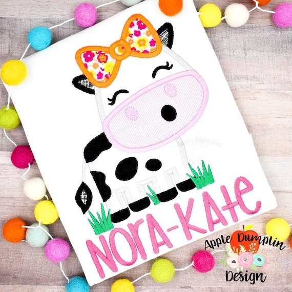 Cow with Bow,  Applique Design, Instant Download, 5x5, 6x6, 7x7, 8x8