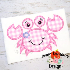 Krabbe mit Blume, Applikation Design, Maschine Stickerei Design, Strand Stickerei, Mädchen Applikation Design, Urlaub, Sommer, 5 x 7, 6 x 10