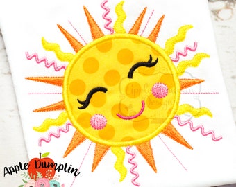 Happy Sun, Applique Design, Machine Embroidery Design, Girl, Beach Applique, Spring, Cute, 4x4, 5x7, 6x10, 9x9
