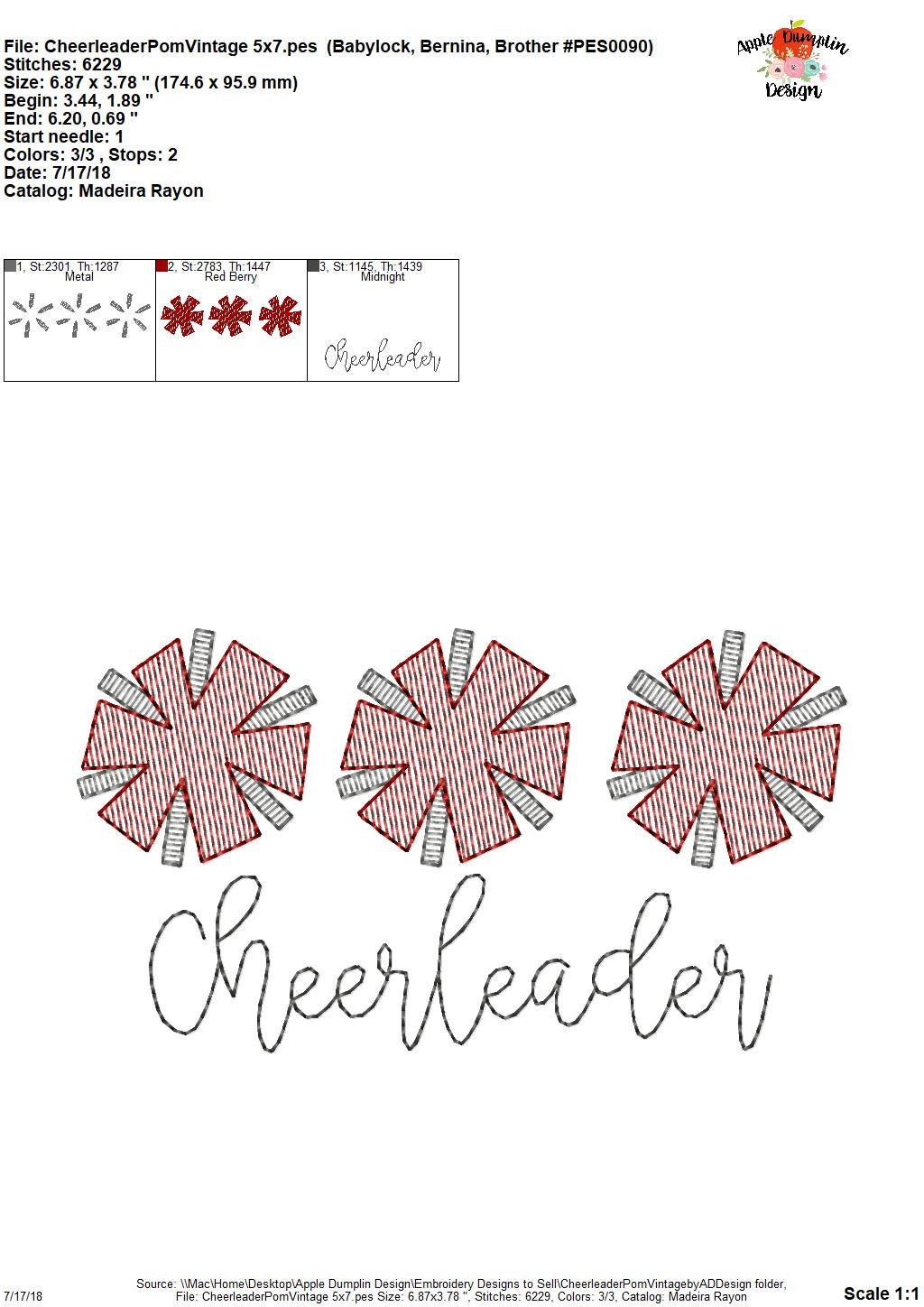 Vintage Cheerleader Pom Poms Machine Embroidery Design Etsy