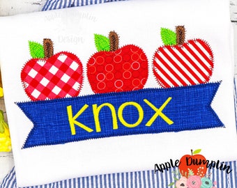 Apples with Banner, Zigzag, Applique Design, Embroidery Design, Back to School, School Applique, Teacher Applique, 4x4,  5x5, 5x7, 6x10, 8x8