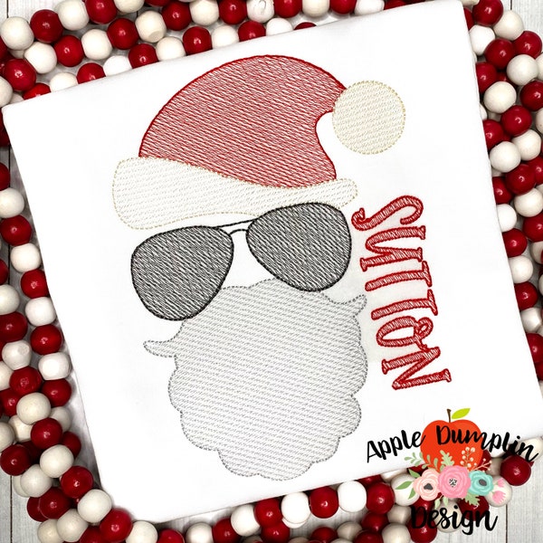 Santa with. Aviators, Sketch, Machine Embroidery, Instant Downloads, Christmas Applique, 4x4, 5x5, 5x7, 6x10, 8x8, 9x9