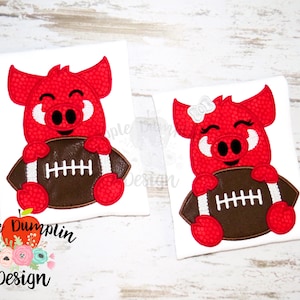 2 DESIGNS Razorback Girl and Boy Football Mascot Applique, Machine Embroidery Design, Arkansas, College Football, 4x4, 5x7, 6x10