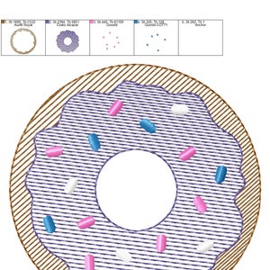 Sprinkle Donut, Sketch, Embroidery Design, Birthday Embroidery, Pleat Embroidery, Quick Stitch, 3x3, 4x4, 5x5, 6x6, 7x7, 8x8, 9x9 image 3