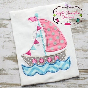 Velero de la bandera con agua aplique bordado diseño, chico, chica, ancla, vela, pesca, playa, verano, primavera 4 x 4, 5 x 7, 6 x 10
