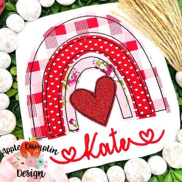 Heart Rainbow, Bean Stitch, Applique Design, Machine Embroidery, Valentine's Day Rainbow, Instant Download, 4x4, 5x5, 6x6, 7x7, 8x8, 9x9
