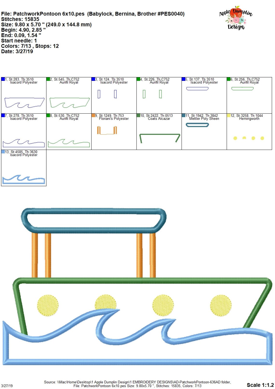 Pontoon Applique Design Instant Download 4x4 5x5 5x7 | Etsy