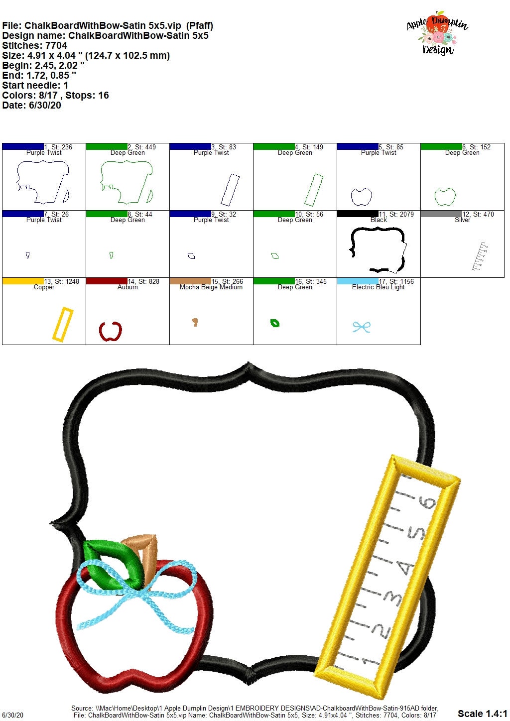 Chalkboard With Bow Satin Applique Design Embroidery Etsy