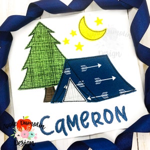 Tent with Tree, BEAN Stitch, Applique Design, Machine Embroidery, Instant Download, Camping Applique, Summer, 4x4, 5x5, 6x6, 7x7, 8x8, 9x9
