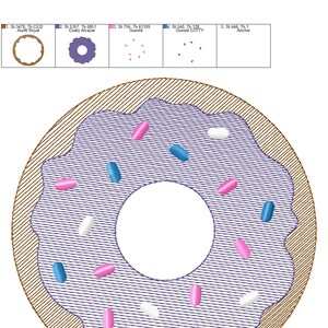 Sprinkle Donut, Sketch, Embroidery Design, Birthday Embroidery, Pleat Embroidery, Quick Stitch, 3x3, 4x4, 5x5, 6x6, 7x7, 8x8, 9x9 image 6