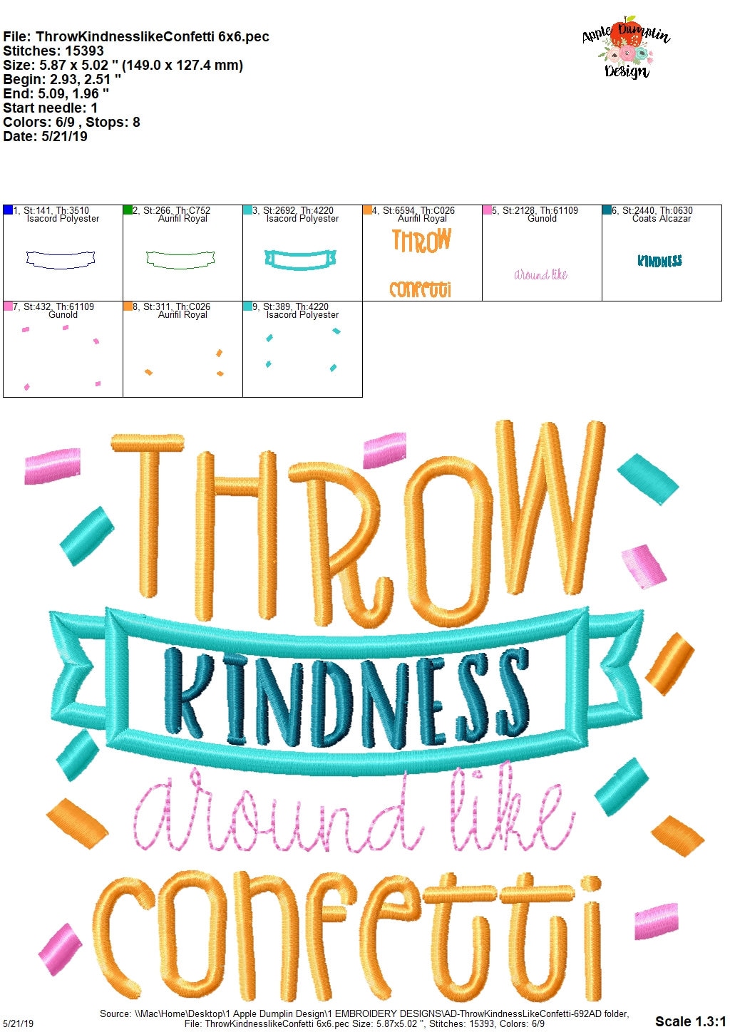 Throw Kindness around like Confetti Applique Design Instant Etsy