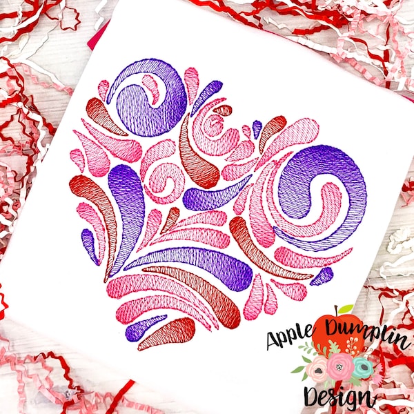 Valentine Swirl Heart, Sketch, Machine Embroidery, Instant Download, 4x4, 5x5, 6x6, 7x7, 8x8