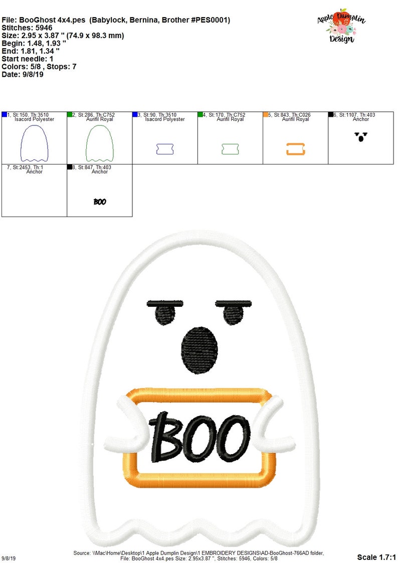 Boo Ghost Stitched Embroidery Design - Daily Embroidery